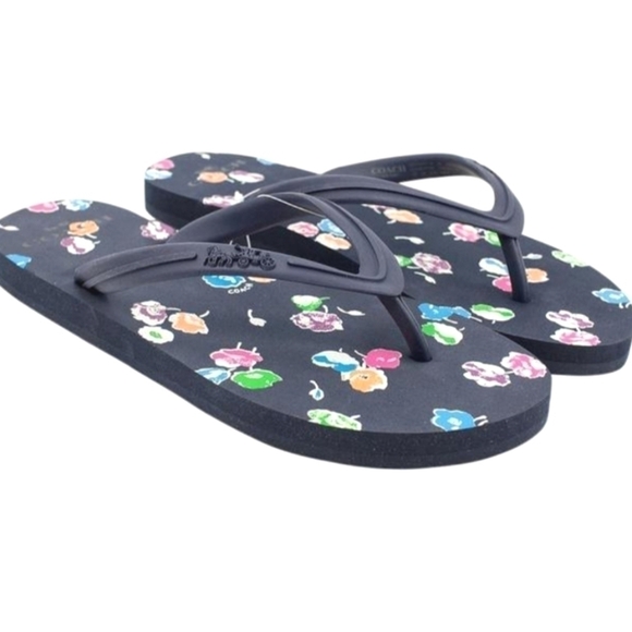 𝅺COACH Clementine Wild Flower Navy Rubber Thong Flip Flop Sandals 11! - Picture 1 of 5